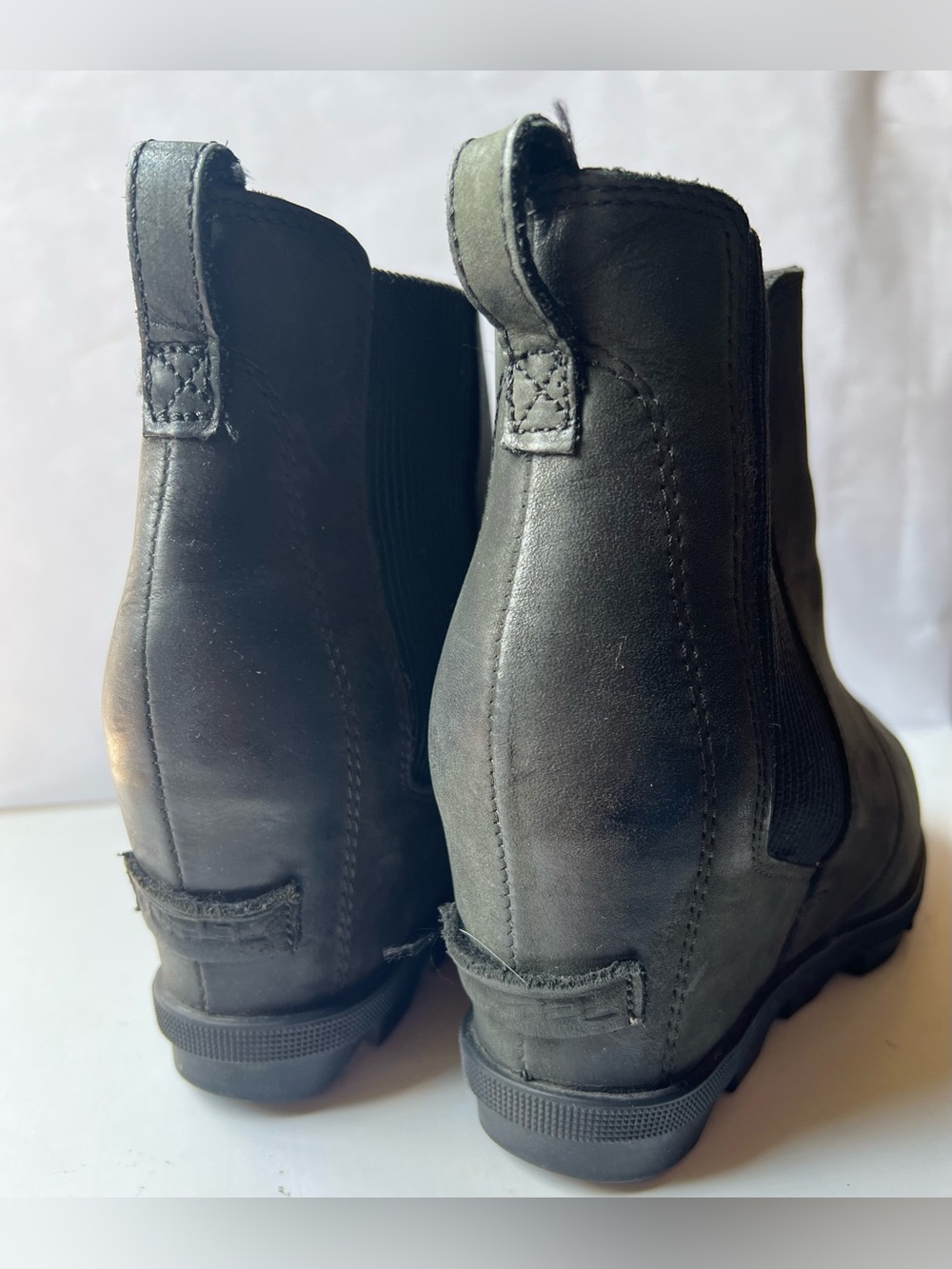 Sorel Joan Of Arctic Rhapsody Lot Black Camel Leather Chelsea Wedge Boots - 7.5 - Picture 11 of 13